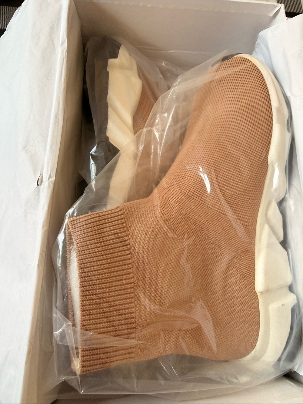 Slip-On Knit Sock Sneaker Boot in Camel